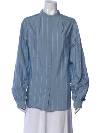 Pre-owned Tibi Striped Long Sleeve Blouse In Blue