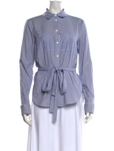 Pre-owned Tibi Striped Long Sleeve Blouse In Blue
