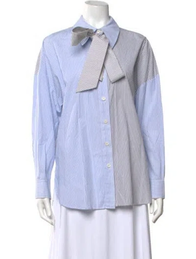 Pre-owned Tibi Striped Long Sleeve Blouse In Blue/white