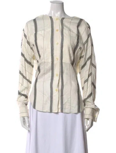 Pre-owned Tibi Striped Long Sleeve Blouse In White