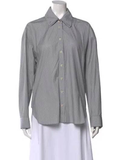 Pre-owned Tibi Striped Long Sleeve Button-up Top In Black