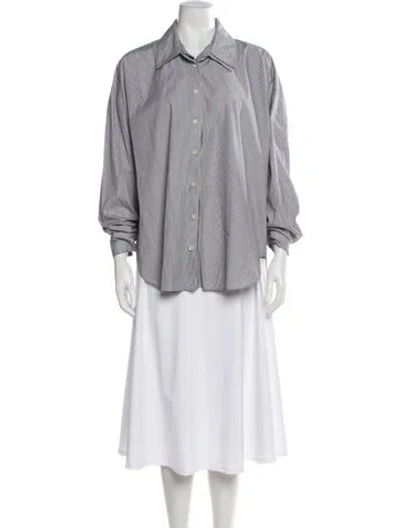 Pre-owned Tibi Striped Long Sleeve Button-up Top In Black