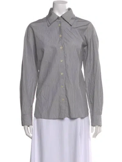 Pre-owned Tibi Striped Long Sleeve Button-up Top In Black