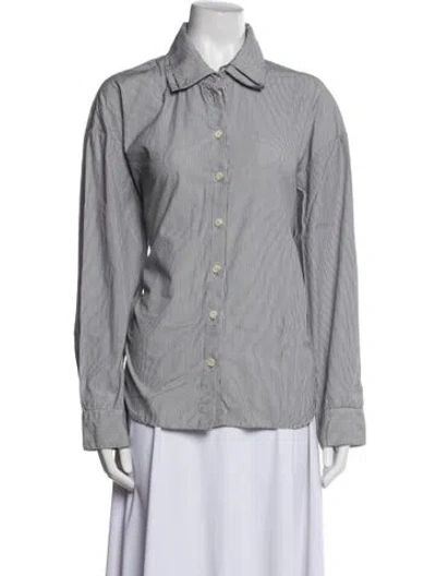 Pre-owned Tibi Striped Long Sleeve Button-up Top In Blue