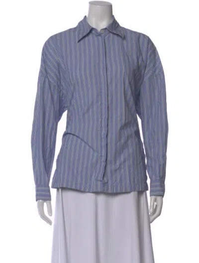 Pre-owned Tibi Striped Long Sleeve Button-up Top In Blue