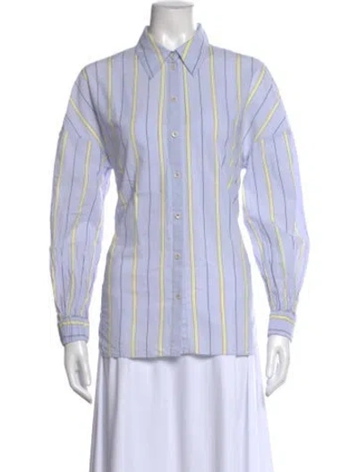 Pre-owned Tibi Striped Long Sleeve Button-up Top In Blue