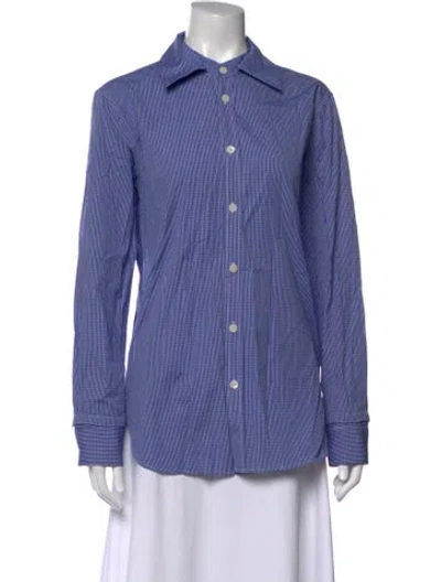 Pre-owned Tibi Striped Long Sleeve Button-up Top In Blue