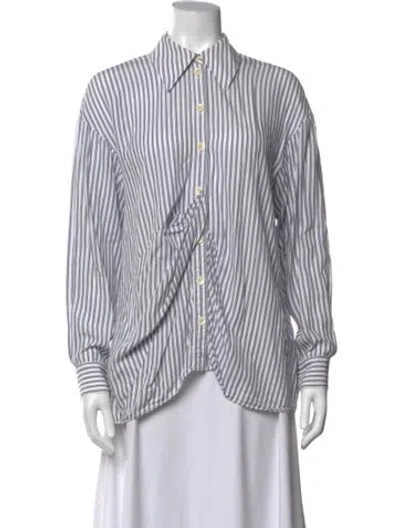 Pre-owned Tibi Striped Long Sleeve Button-up Top In Blue/white