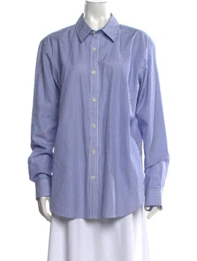 Pre-owned Tibi Striped Long Sleeve Button-up Top In Blue/white