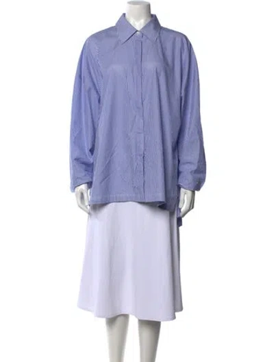Pre-owned Tibi Striped Long Sleeve Button-up Top In Blue/white