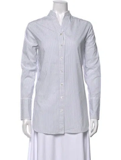 Pre-owned Tibi Striped Long Sleeve Button-up Top In Neutrals