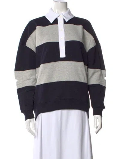 Pre-owned Tibi Striped Long Sleeve Polo In Blue