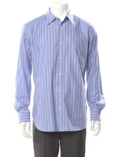 Pre-owned Tibi Striped Long Sleeve Shirt In Blue