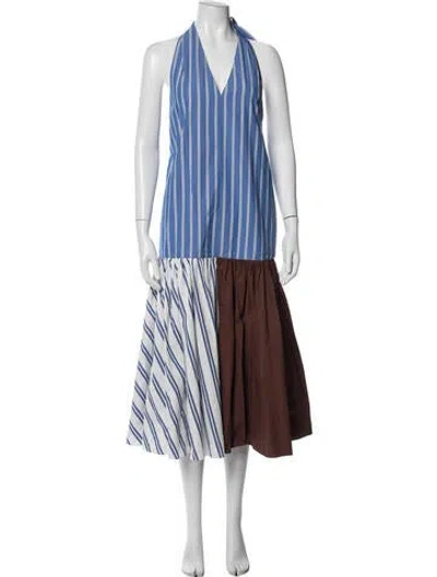 Pre-owned Tibi Striped Midi Length Dress In Blue