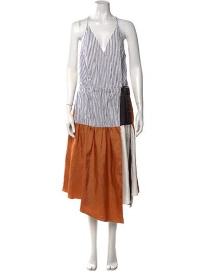 Pre-owned Tibi Striped Midi Length Dress In Brown