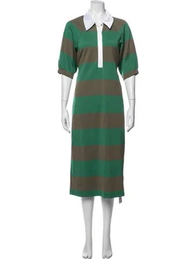Pre-owned Tibi Striped Midi Length Dress In Green/neutrals