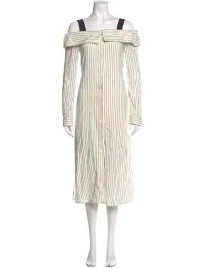 Pre-owned Tibi Striped Midi Length Dress In Neutral