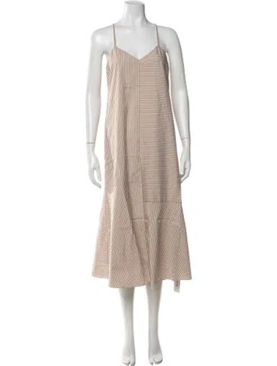 Pre-owned Tibi Striped Midi Length Dress W/ Tags In Neutrals