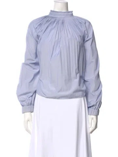 Pre-owned Tibi Striped Mock Neck Blouse In Blue