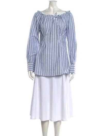 Pre-owned Tibi Striped Off-the-shoulder Blouse In Blue
