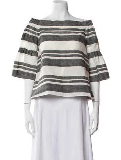 Pre-owned Tibi Striped Off-the-shoulder Blouse In White