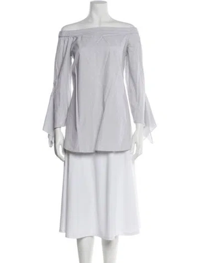 Pre-owned Tibi Striped Off-the-shoulder Blouse In White