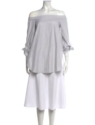 Pre-owned Tibi Striped Off-the-shoulder Blouse In White