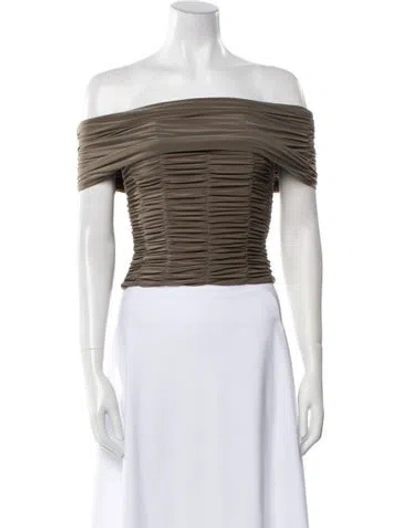 Pre-owned Tibi Striped Off-the-shoulder Crop Top W/ Tags In Green