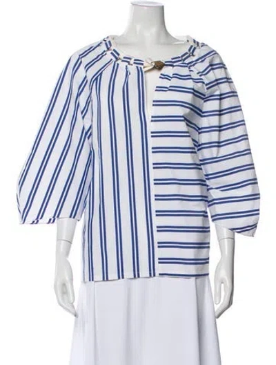 Pre-owned Tibi Striped Open Front Blouse In White