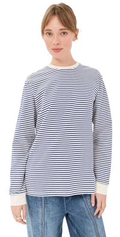 Tibi Striped Perfect Long Sleeve T-shirt Blue/white Multi