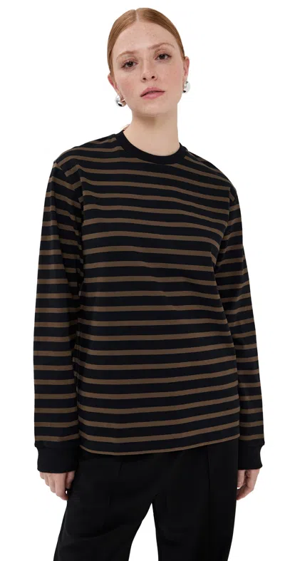 Tibi Striped Perfect Tee Crew Neck Brown Multi