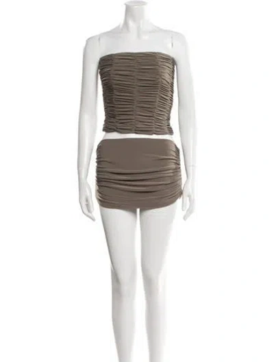 Pre-owned Tibi Striped Pleated Accents Skirt Set W/ Tags In Green
