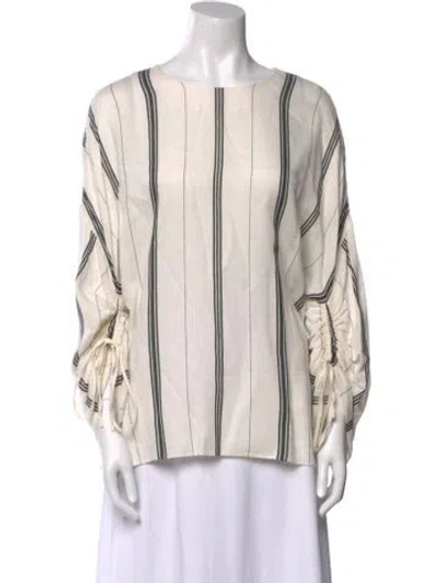 Pre-owned Tibi Striped Scoop Neck Blouse In Neutral