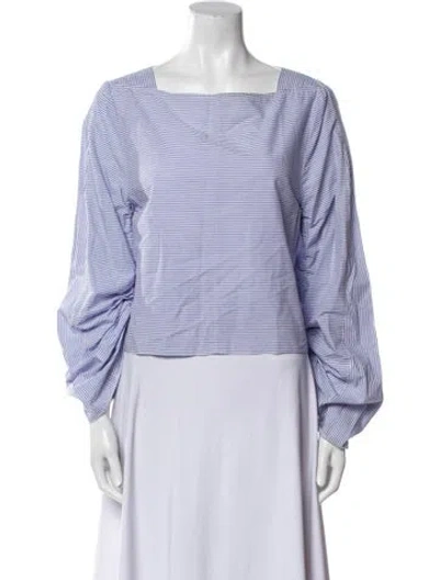 Pre-owned Tibi Striped Scoop Neck Crop Top In Blue