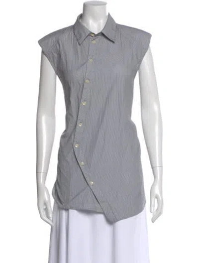 Pre-owned Tibi Striped Sleeveless Button-up Top In Gray