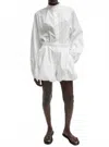 Tibi Striped Tech Poplin Bubble Short In Ivory/white In White