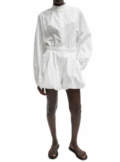 Tibi Striped Tech Poplin Bubble Short In Ivory/white