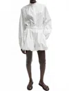 Tibi Striped Tech Poplin Raglan Tucked Shirt In Ivory/white