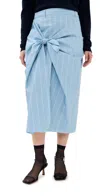 Tibi Striped Tech Poplin Tie Front Skirt Blue/white Multi In Blue/white Multi