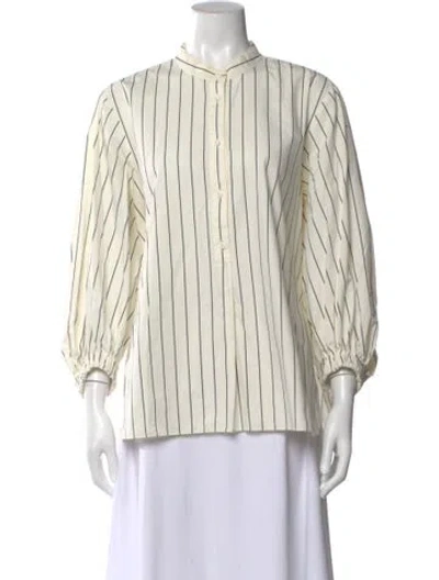 Pre-owned Tibi Striped Three-quarter Sleeve Blouse In Neutral