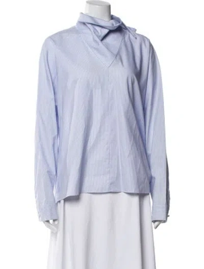 Pre-owned Tibi Striped Tie Neck Blouse In Blue