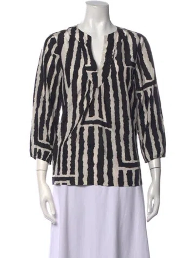 Pre-owned Tibi Striped V-neck Blouse In Black