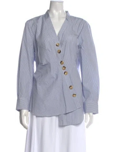 Pre-owned Tibi Striped V-neck Blouse In Blue