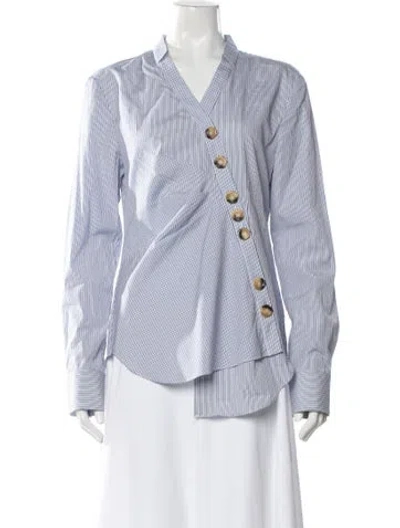 Pre-owned Tibi Striped V-neck Blouse In Blue