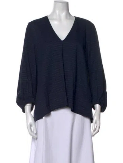 Pre-owned Tibi Striped V-neck Blouse In Blue