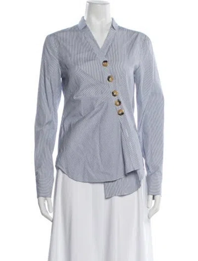 Pre-owned Tibi Striped V-neck Blouse In Blue
