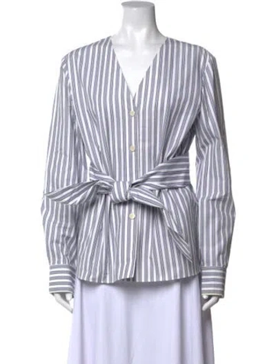 Pre-owned Tibi Striped V-neck Blouse In White