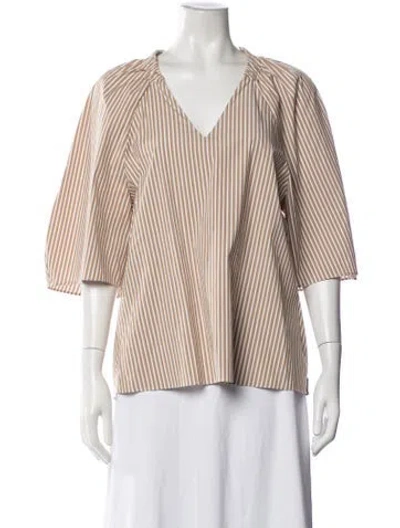 Pre-owned Tibi Striped V-neck Blouse In White