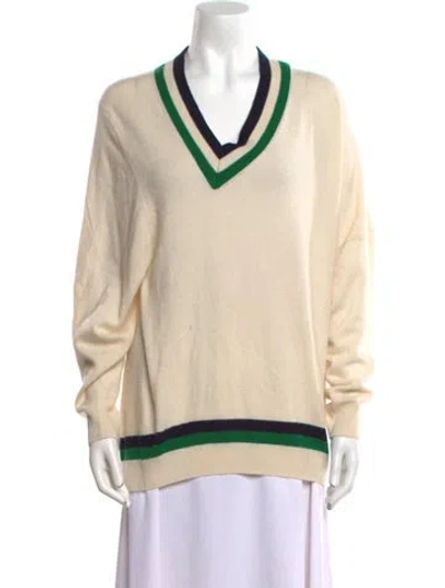 Pre-owned Tibi Striped V-neck Sweater In Neutral