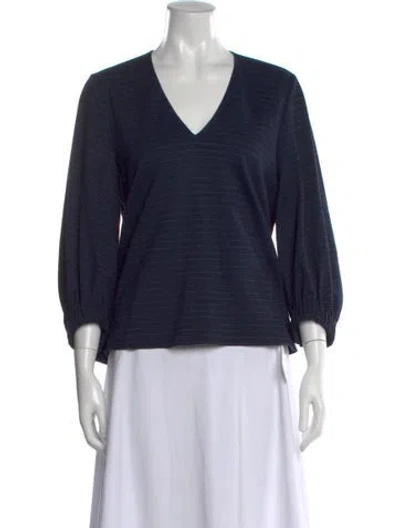 Pre-owned Tibi Striped V-neck Top In Blue